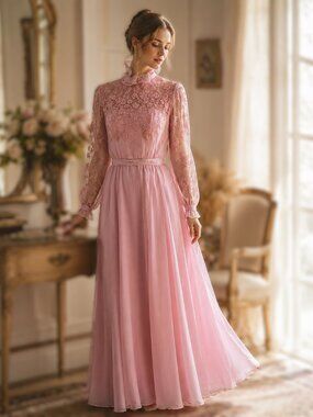 Vintage 1982 Miss Elliette Pink Embroidered Maxi Dress NWT Size 12